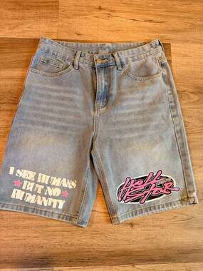 Hellstar Records 'I See Humans But No Humanity' Blue Denim Jorts